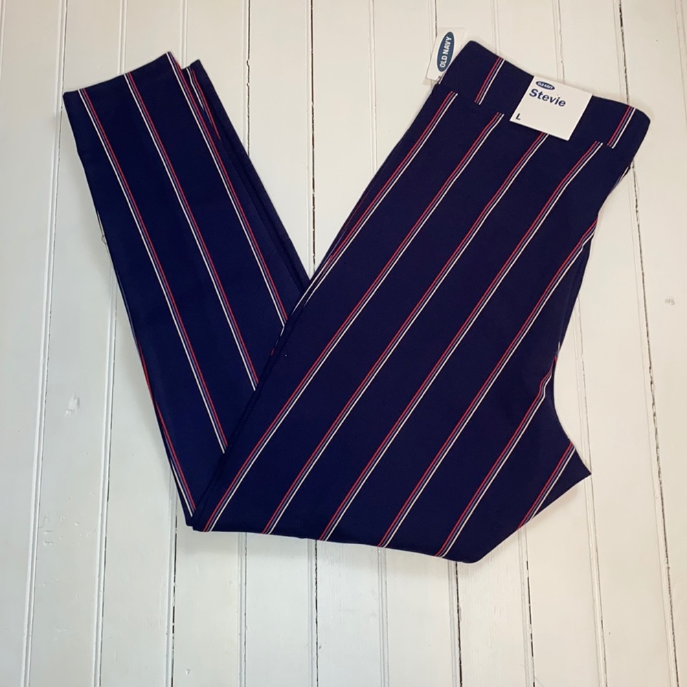 Old Navy Navy Blue Striped Skinny Pants